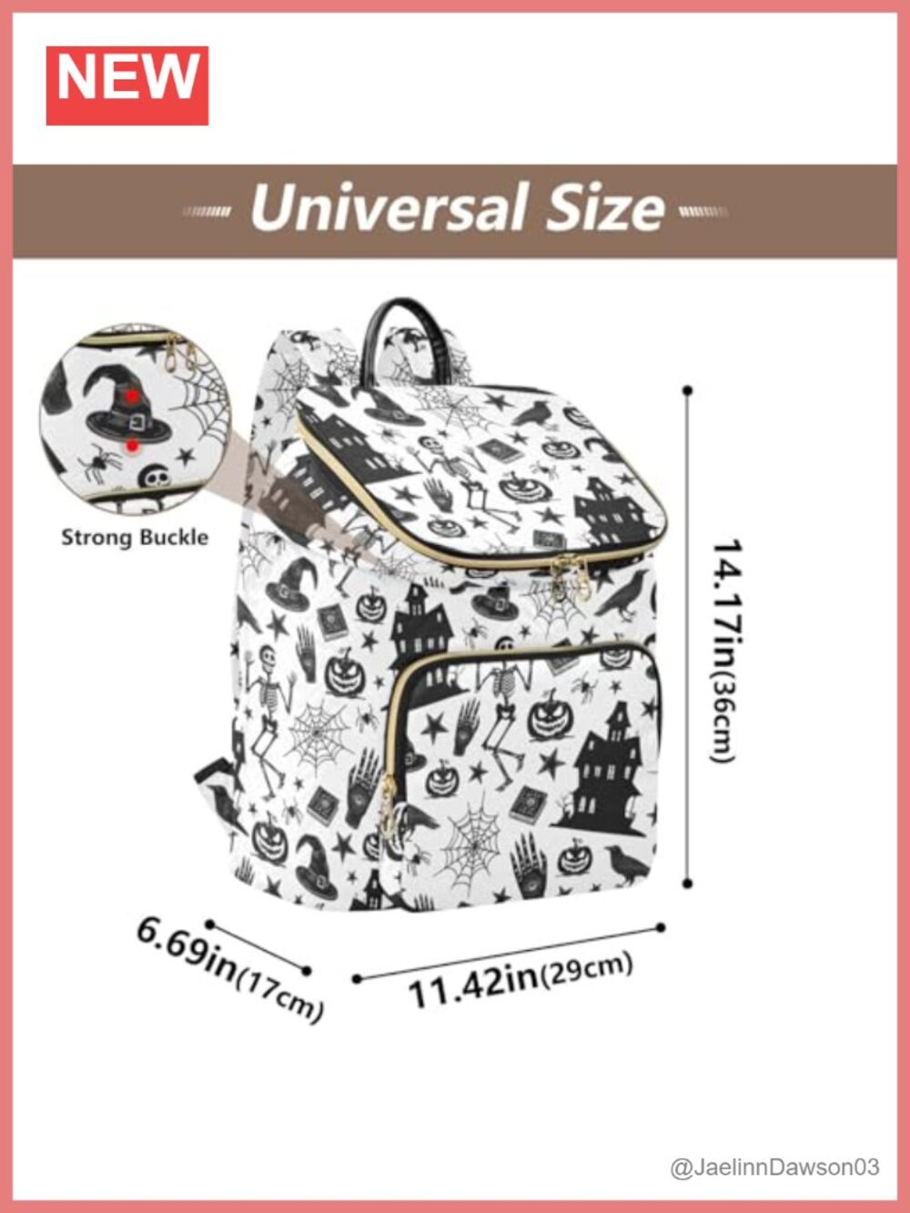 Halloween Print Backpack Lightweight 15L Quilted Polyester School Bag - Picture 2 of 6